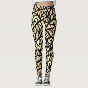Snygg Abstrakt Geometrisk Beige Svarta Linjer Möns Leggings