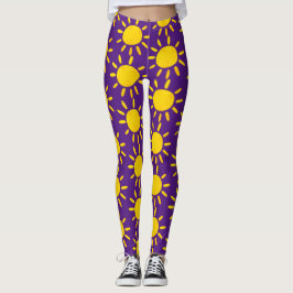 Snygg Abstrakt Gul Sommar Sol Mönster Lila Leggings