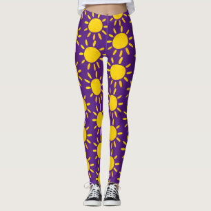 Snygg Abstrakt Gul Sommar Sol Mönster Lila Leggings