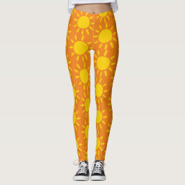 Snygg Abstrakt Gul Sommar Solmönster På Orange Leggings