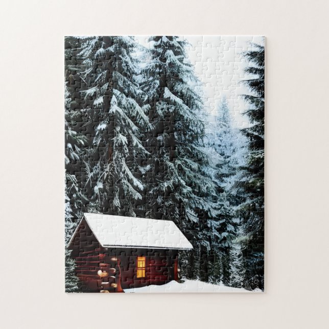 Snygg Abstrakt Little Winter Cabin Pussel (Vertikal)