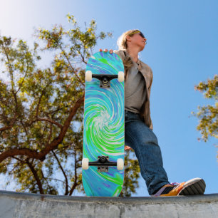 Snygg Abstrakt Retro Aqua och Limegrön Virvel Mini Skateboard Bräda 18,5 Cm