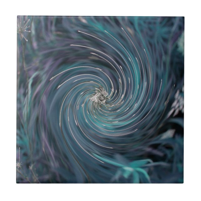 Snygg Abstrakt Retro Svart och Teal Kosmisk Virvel Kakelplatta (Framsidan)
