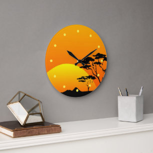 Snygg Afrika Safari Bright Orange Sunset Stor Klocka