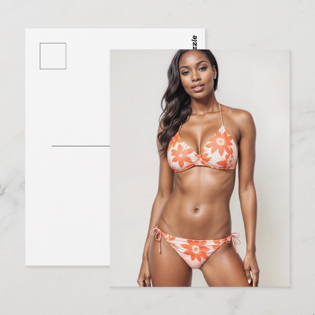 Snygg afrikansk bikini-modell i persikor vykort (Fram/baksida)