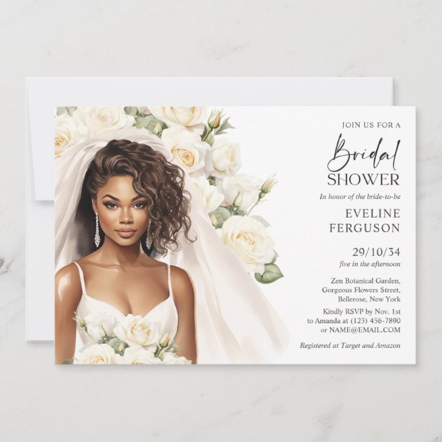 Snygg afrikansk Bride vit ros boho Inbjudningar (Framsida)