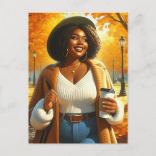 Snygg afroamerikansk kvinna Thanksgiving Höst Vykort