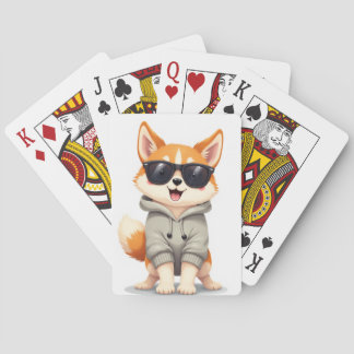 Snygg Akita Hund Solglasögon Hoodie Rolig Kawaii V Casinokort