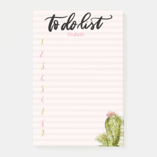 Snygg akvarellkaktus Rosa randig Att-göra-lista Post-it Block