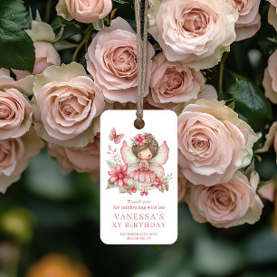 Snygg Älvan Flickan Rodnad Blommig Födelsedagspres Presentetikett