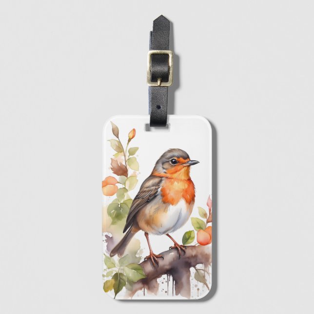 Snygg amerikansk Robin Bird Watercolor Bagagebricka (Framsida vertikal)