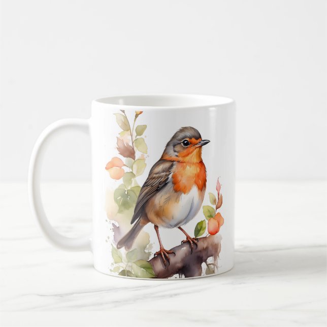 Snygg amerikansk Robin Bird Watercolor Kaffemugg (Vänster)