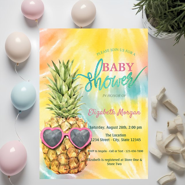 Snygg Ananas Tropical  Tie Dye Bebisshower  Inbjudningar (Skapare uppladdad)