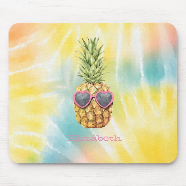 Snygg Ananas, Vattenfärg Regnbåge Tie Dye Musmatta (Framsidan)