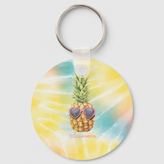 Snygg Ananas, Vattenfärg Regnbåge Tie Dye Nyckelring (Framsida)
