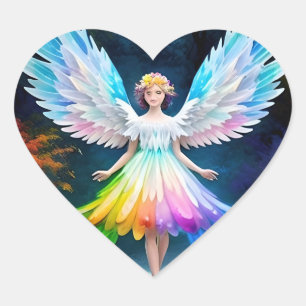 Snygg Angel Vingar Art-35444 Hjärtformat Klistermärke
