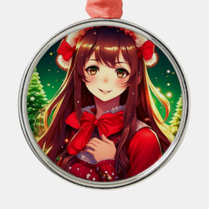 Snygg Anime Girl i Red jul Julgransprydnad Metall