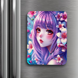 Snygg Anime Girl med Lila Hair Magnet