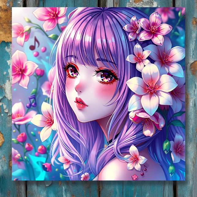 Snygg Anime Girl med Lila Hair Poster (Skapare uppladdad)