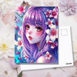 Snygg Anime Girl med Lila Hair Vykort