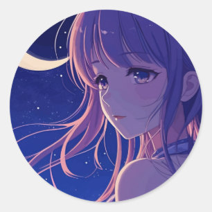 Snygg Anime lila Girl Girl Girl Runt Klistermärke