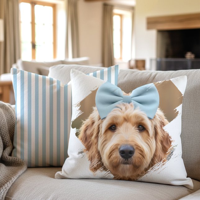 Snygg anpassad fotofärg penseldrag Hund Blå Kudde (Skapare uppladdad)