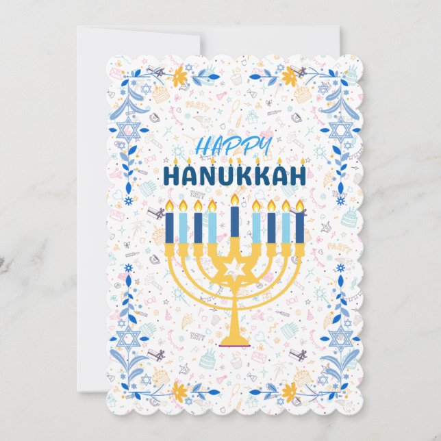 Snygg Anpassningsbar Message Blue Lycklig Hanukkah Julkort (Framsida)