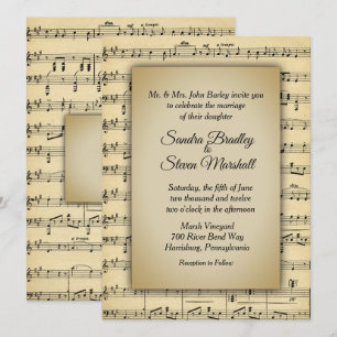 Snygg Antique Lakan Music Theme Bröllop Inbjudningar
