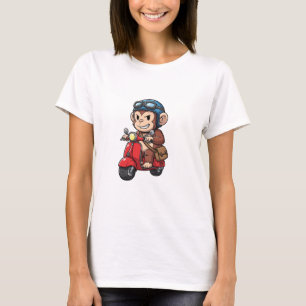 Snygg apa kurir åker röd retro scooter t shirt