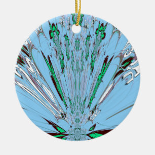 Snygg Aqua Blue Blommigt Motif Art Julgransprydnad Keramik