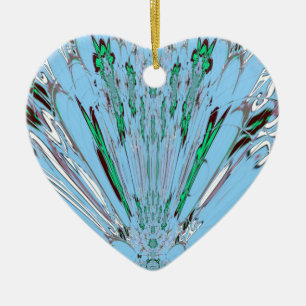 Snygg Aqua Blue Blommigt Motif Art Julgransprydnad Keramik