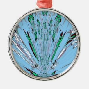 Snygg Aqua Blue Blommigt Motif Art Julgransprydnad Metall