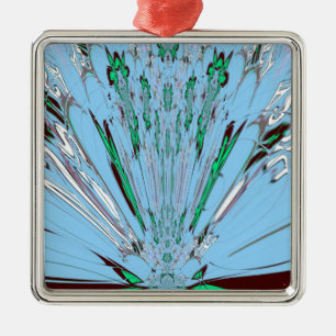 Snygg Aqua Blue Blommigt Motif Art Julgransprydnad Metall