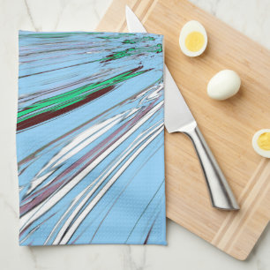 Snygg Aqua Blue Blommigt Motif Art Kökshandduk