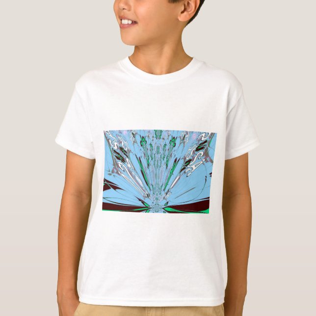 Snygg Aqua Blue Blommigt Motif Art Tee Shirt (Framsida)