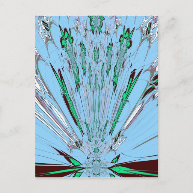 Snygg Aqua Blue Blommigt Motif Art Vykort (Framsida)