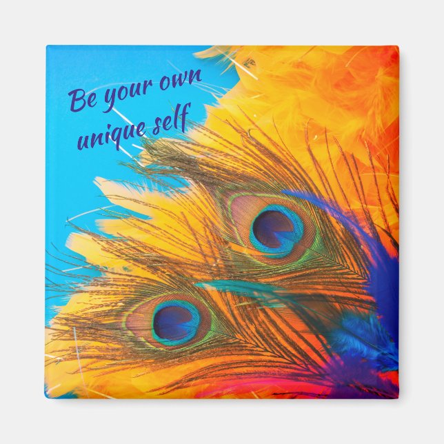 Snygg Aqua Blue Elegant Peacock Feather Magnet (Framsidan)