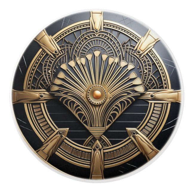 Snygg Art Deco Elegant Guld & Black Knopp (Framsidan)
