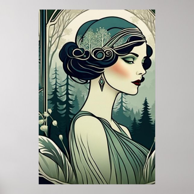 Snygg Art Deco Girl, Flapper, 1920-talets IT Girl Poster (Framsidan)