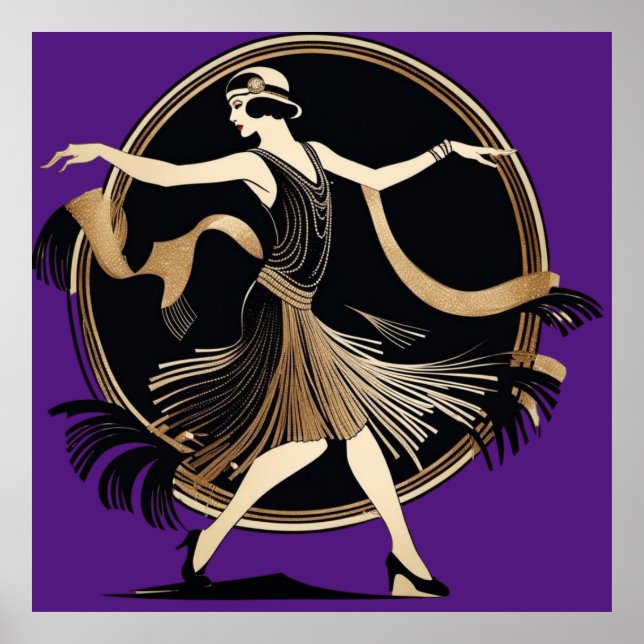 Snygg Art Deco Girl, Flapper-dans, 1920-talet Poster (Framsidan)