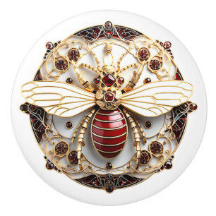 Snygg, Art Deco Guld Red Rubies White Enamel Knopp