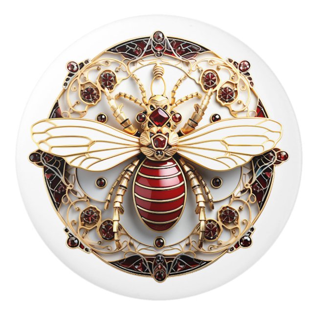 Snygg, Art Deco Guld Red Rubies White Enamel Knopp (Framsidan)