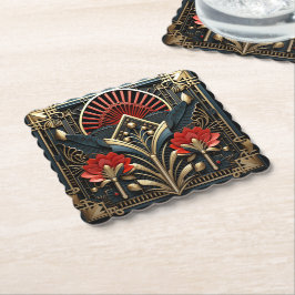 Snygg Art Deco Red Guld Black Underlägg Papper