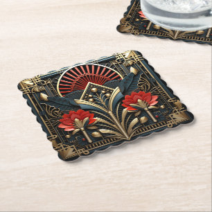 Snygg Art Deco Red Guld Black Underlägg Papper