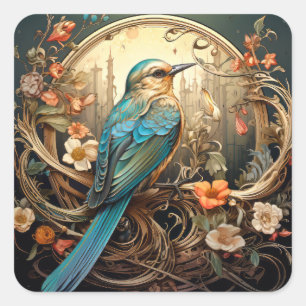 Snygg Art nouveau Bird Fyrkantigt Klistermärke