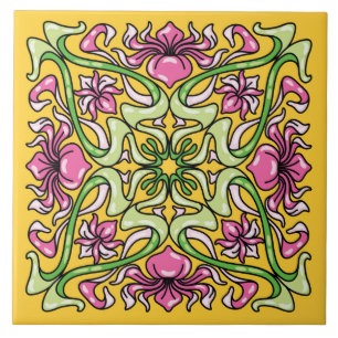 Snygg Art nouveau-bricka med isblommor Kakelplatta