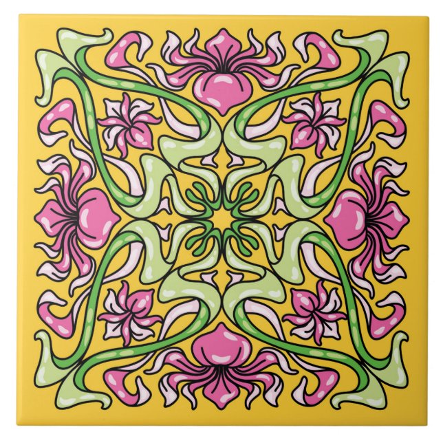 Snygg Art nouveau-bricka med isblommor Kakelplatta (Framsidan)