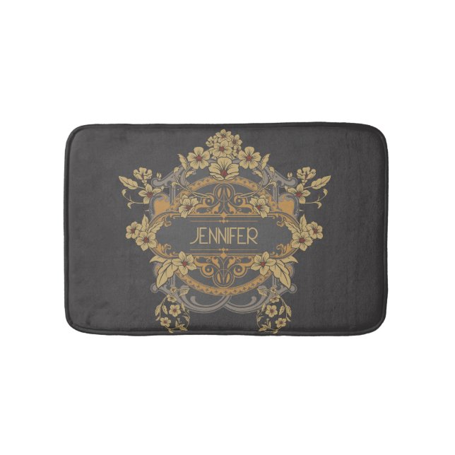 Snygg Art nouveau-design med blommor Badrumsmatta (Framsidan)
