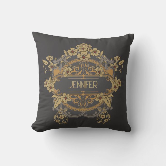 Snygg Art nouveau-design med blommor Kudde (Framsida)