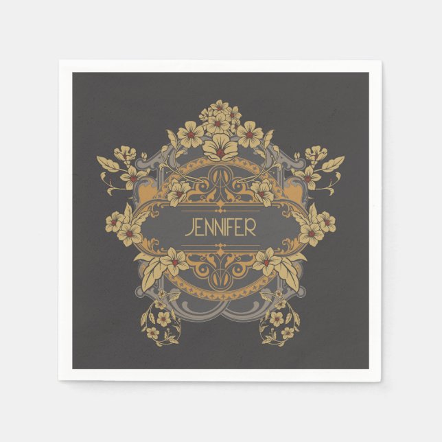 Snygg Art nouveau-design med blommor Pappersservett (Framsidan)